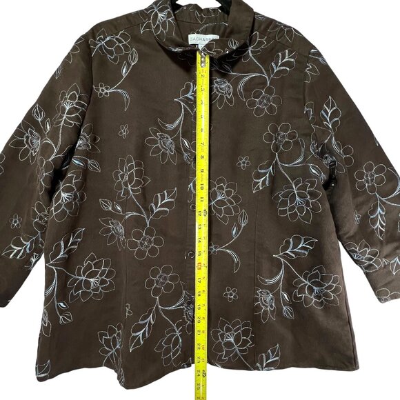 Sag Harbor Brown Floral Embroidered Button-Up Jacket XL Velour textured - Picture 10 of 11
